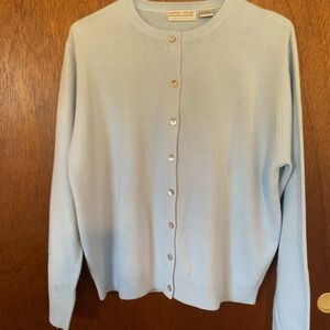 Carolyn Taylor Pastel Blue Crewneck Button-Up Cardigan